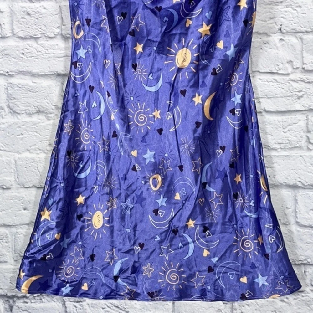 NWOT Zara Satin Slip Celestial Moon Star Heart Print Lingerie Draped Sleep Dress